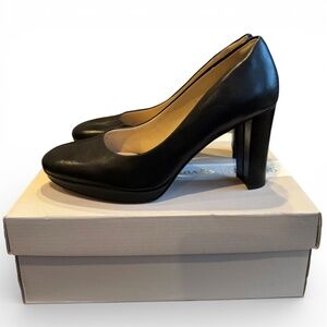 CLARKS Kendra Sienna leather platform pumps black size 8.5 M